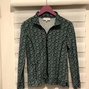 Talbots multicolor geometric medallion print full zip cotton jacket. Size petite